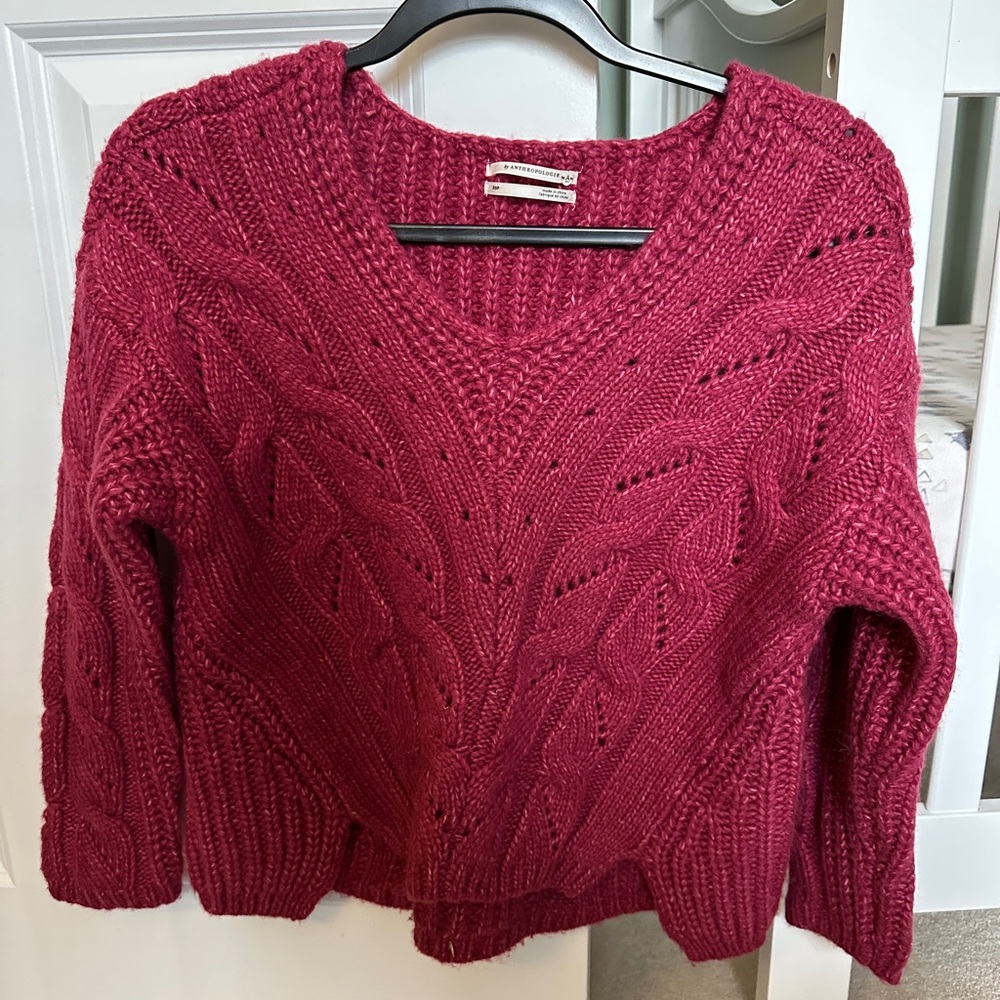 Anthropologie Women's Cable Knit Sweater - Maroon